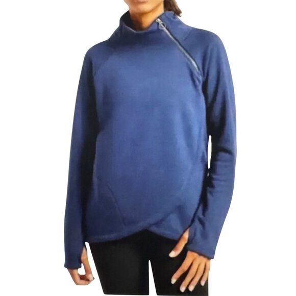 Athleta Women's Medium Blue Asymmetrical Zip Fleece Pullover - Picture 1 of 9